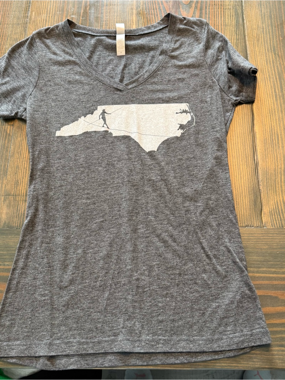 Hi-Wire Gray Women's V-Neck Short Sleeve Tee with North Carolina Silhouette